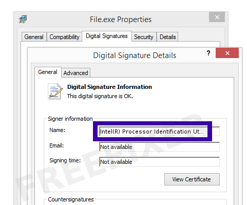 Screenshot of the Intel(R) Processor Identification Utility certificate